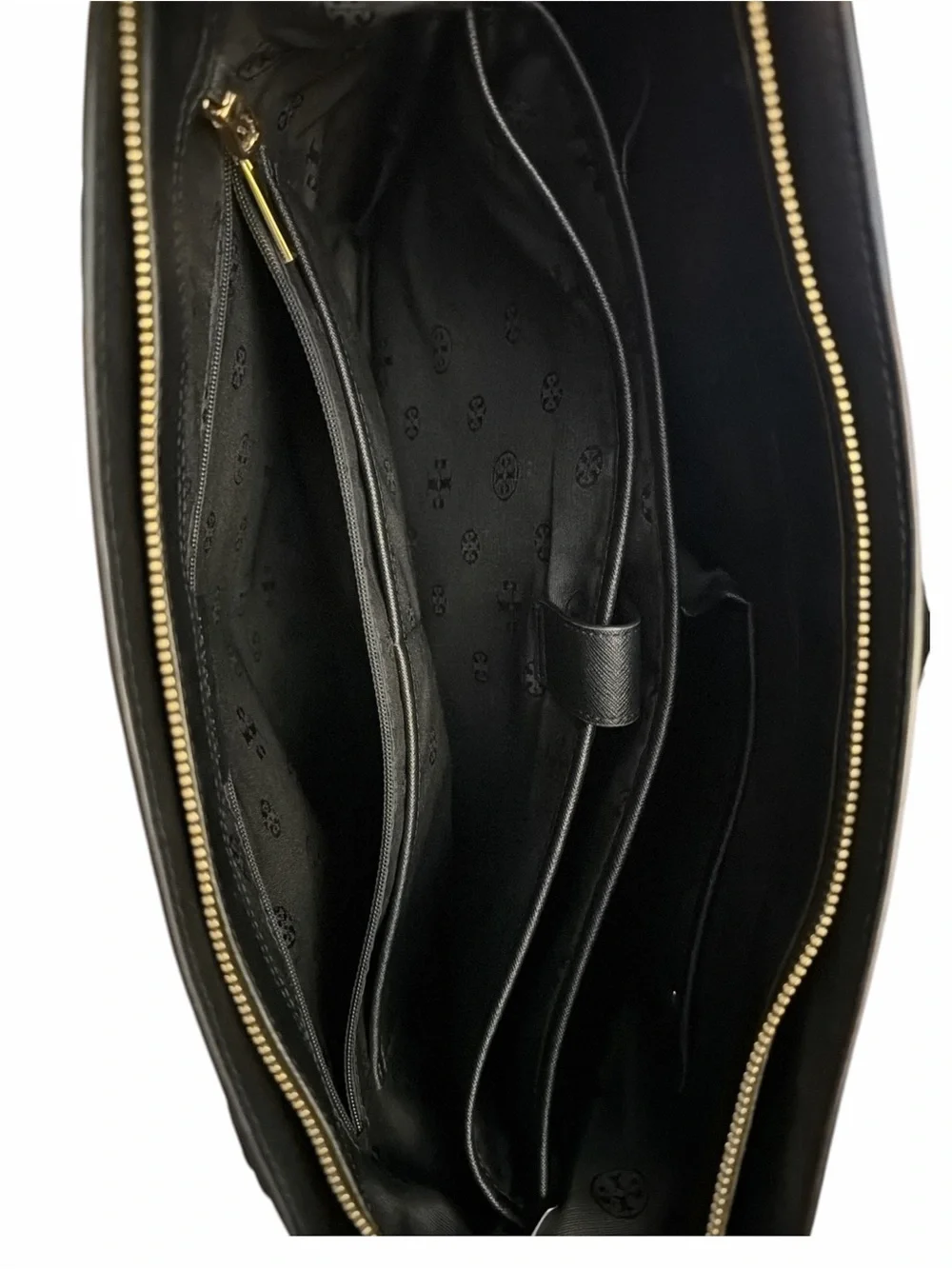 Tory Burch Black Leather Saffiano Tote with Gold Logo Emerson